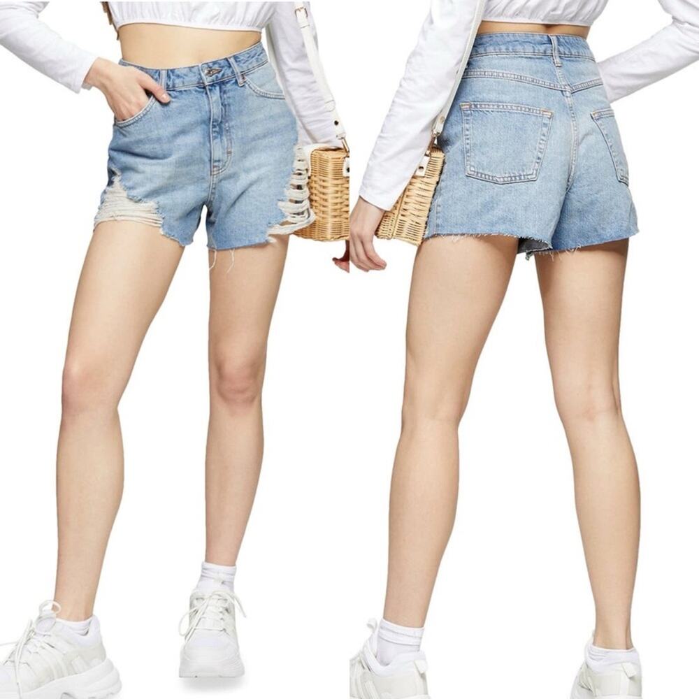 Top Shop Super Rip Denim Mom Shorts Size 6